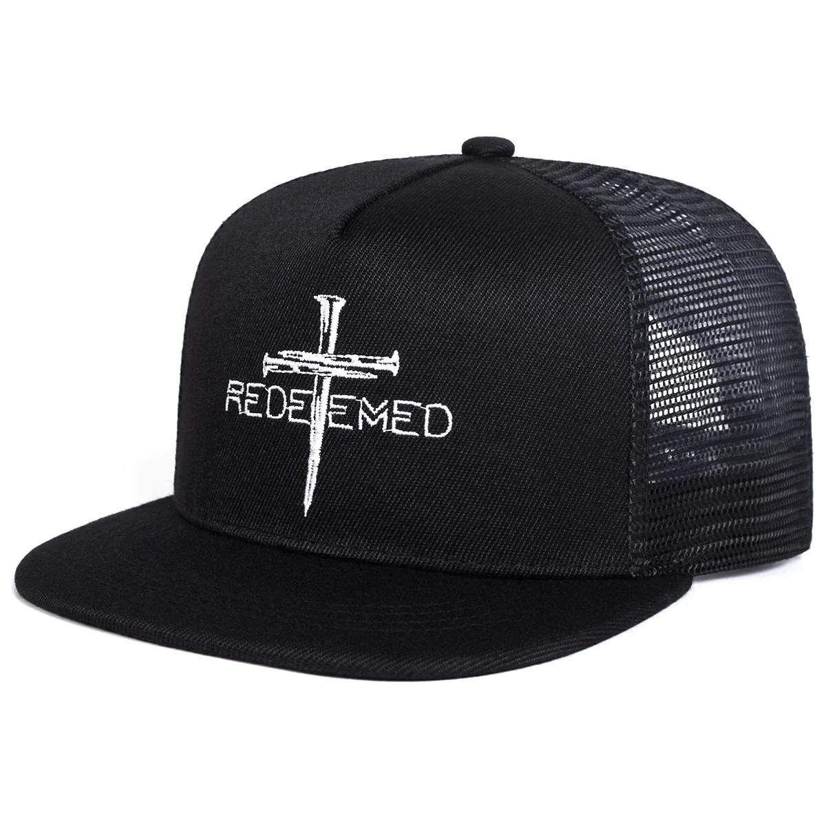 

Unisex REDEEMED Cross Embroidery Hip-hop Net Hats Spring Summer Outdoor Adjustable Casual Baseball Caps Sunscreen Hat Sports Cap