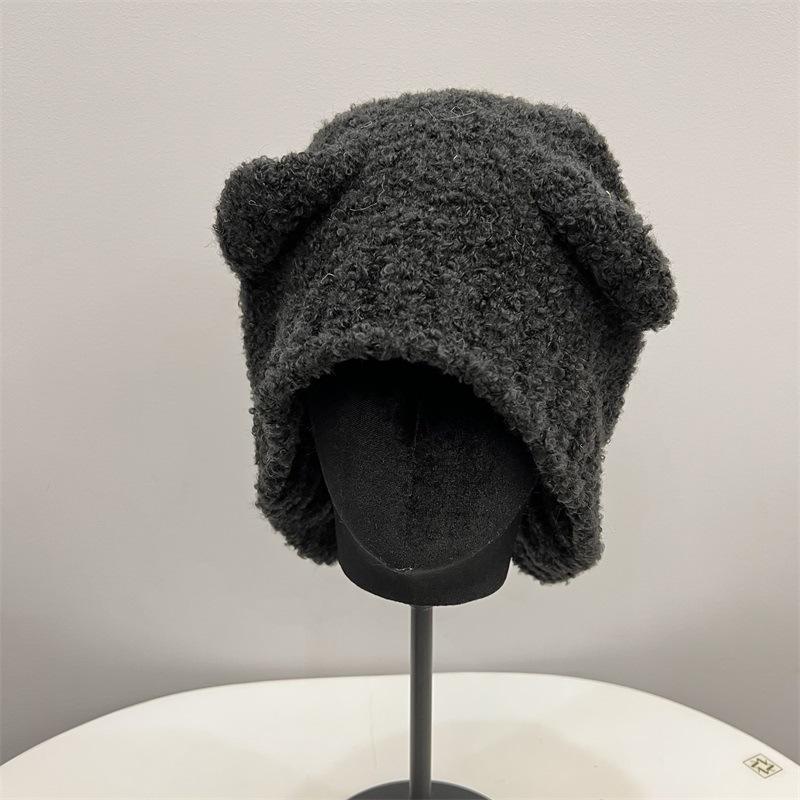 

Осень и зима милая шапка-сумка с медведем модная универсальная уличная съемка атмосфера полная защита ушей теплая шапка-бини прилив Average size 54-59CM темно-серого