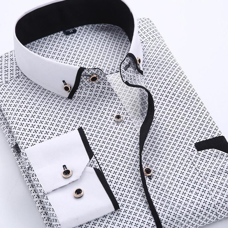 

2026 Men Shirt Fashion Formal Shirts for Men Long Sleeved Printed Slim Fit Male Social Business Dress Shirt Drop Shipping MY199 38