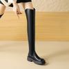 Krazing Pot Microfiber Autumn Winter Shoes Med Heels Flat Platform Size 42 Over-the-knee Boots Slip On Punk Style Elastic Thigh High Boots