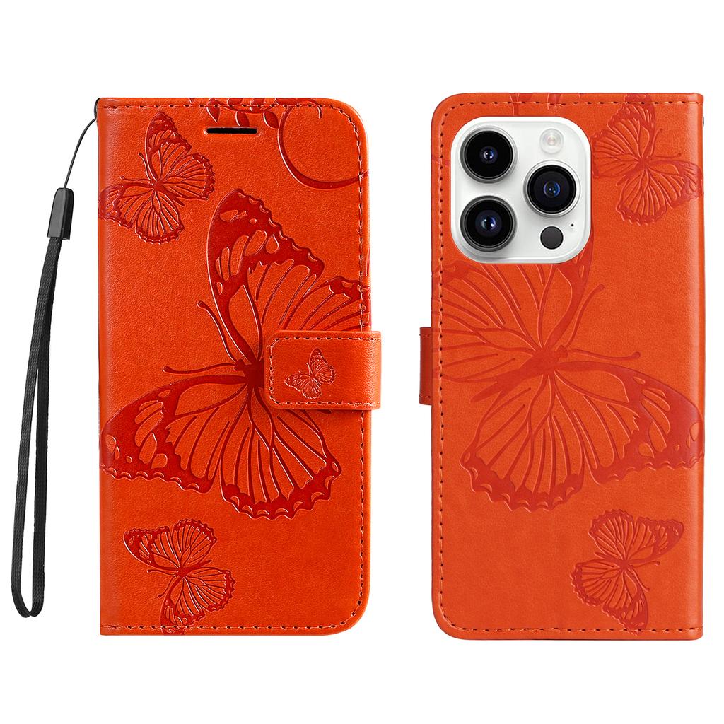 Für iPhone 15 Pro Brieftaschenhülle mit floralem Schmetterlingsaufdruck, Leder-Handyhülle mit Ständer