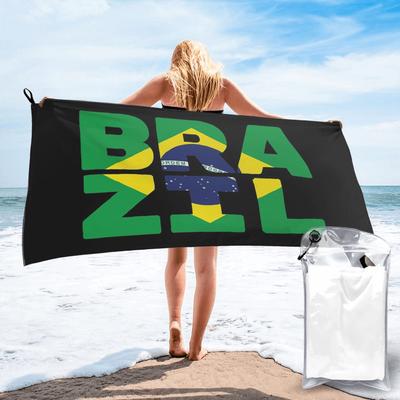 Brazil Flag Text Beach Towel Soft Microfiber Quick Dry Absorbent Quick Towels For Bath