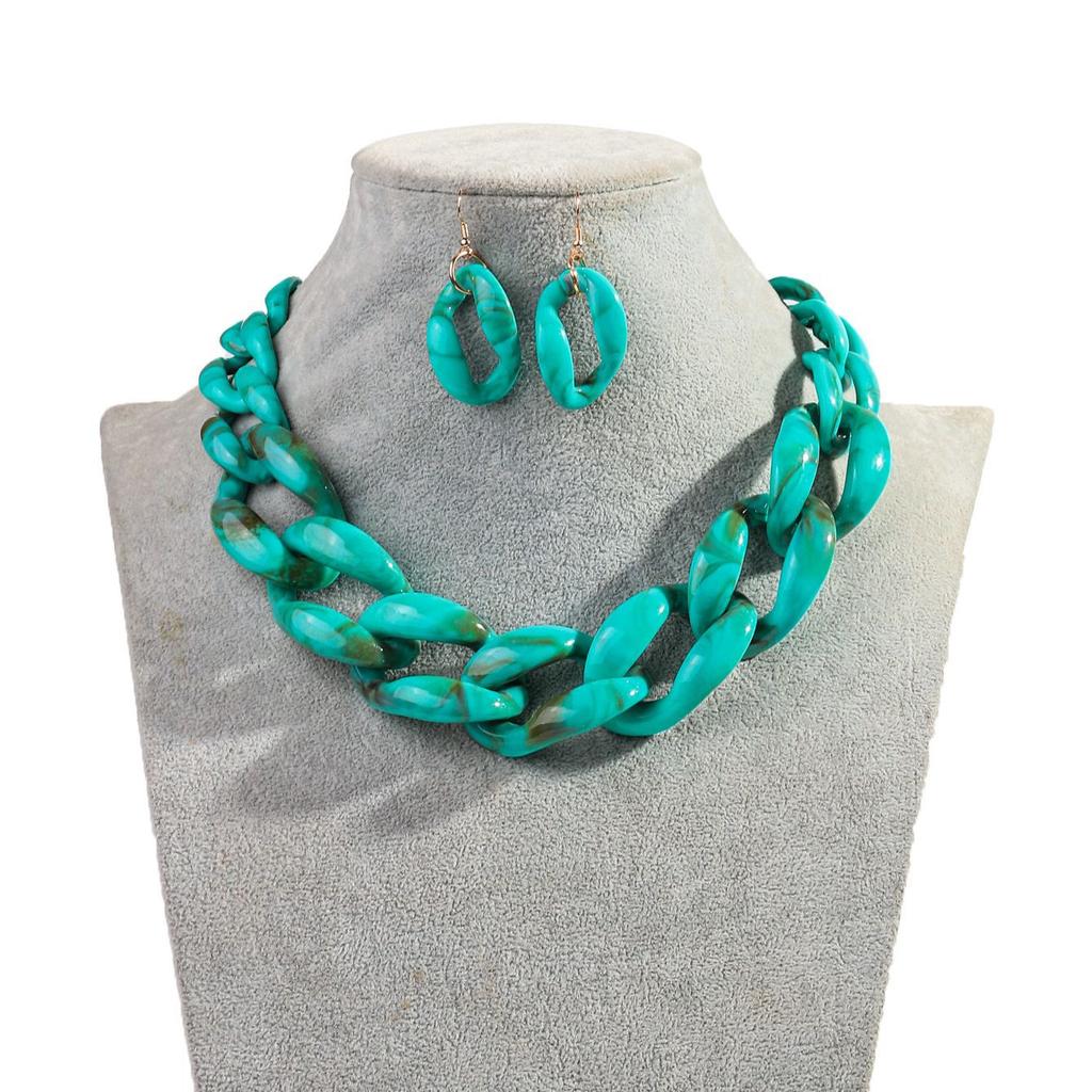 Statement Acrylic Earring Necklace Set for Women Men Boho Thick Link Chain Pendant Rock Jewelry Gifts