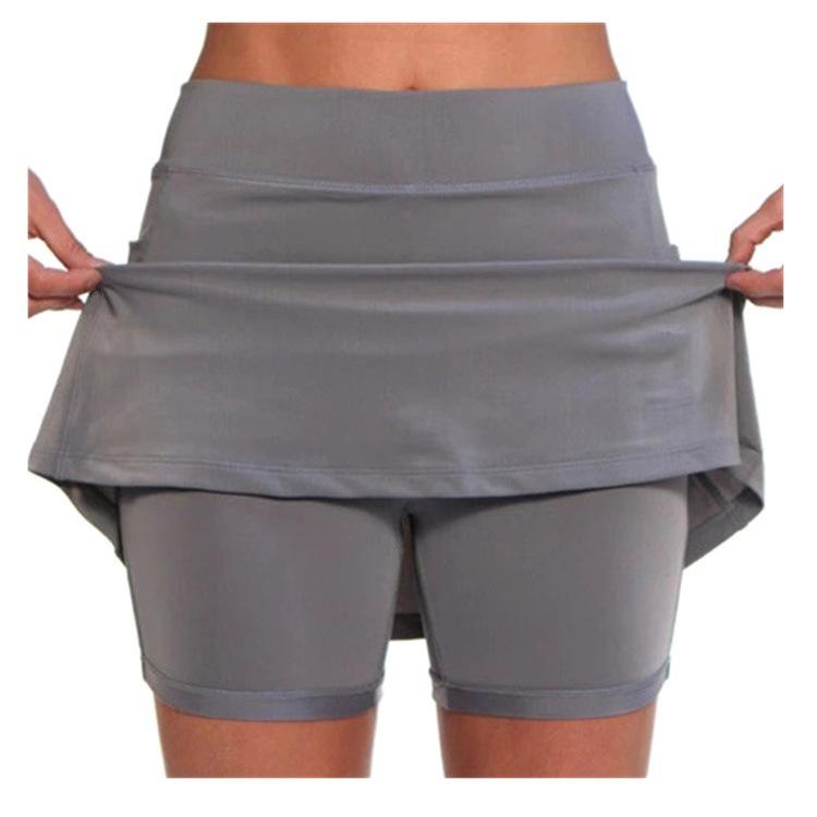 

1341 Solid Color Women Sports Casual Pants Mini Skirt L сірий