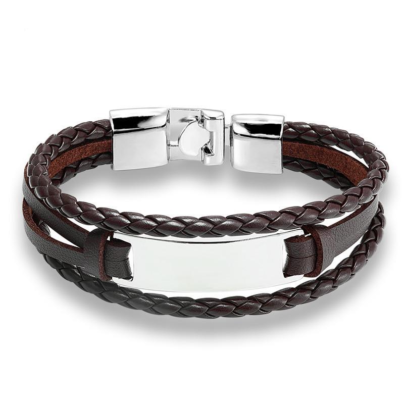 Handgewebtes mehrlagiges Herren-Lederarmband Ethnisches einfaches Namensschildband Retro Studentenaccessoire
