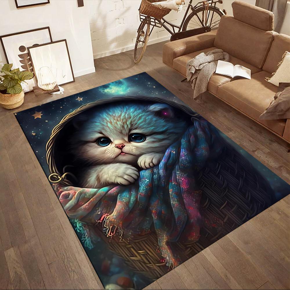 Black Cat In Stained Glass Floor Mats for Living Room, Bedroom and Room Decoration Are Suitable for Gifts.