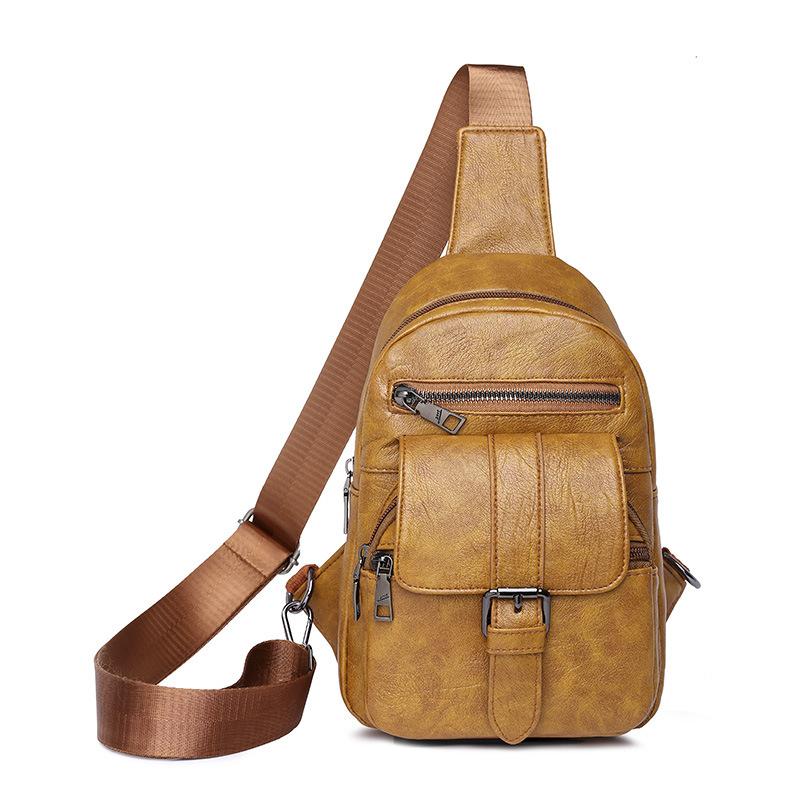 Classic Solid Color PU Soft Leather Large Shoulder Crossbody Bag with Embroidery