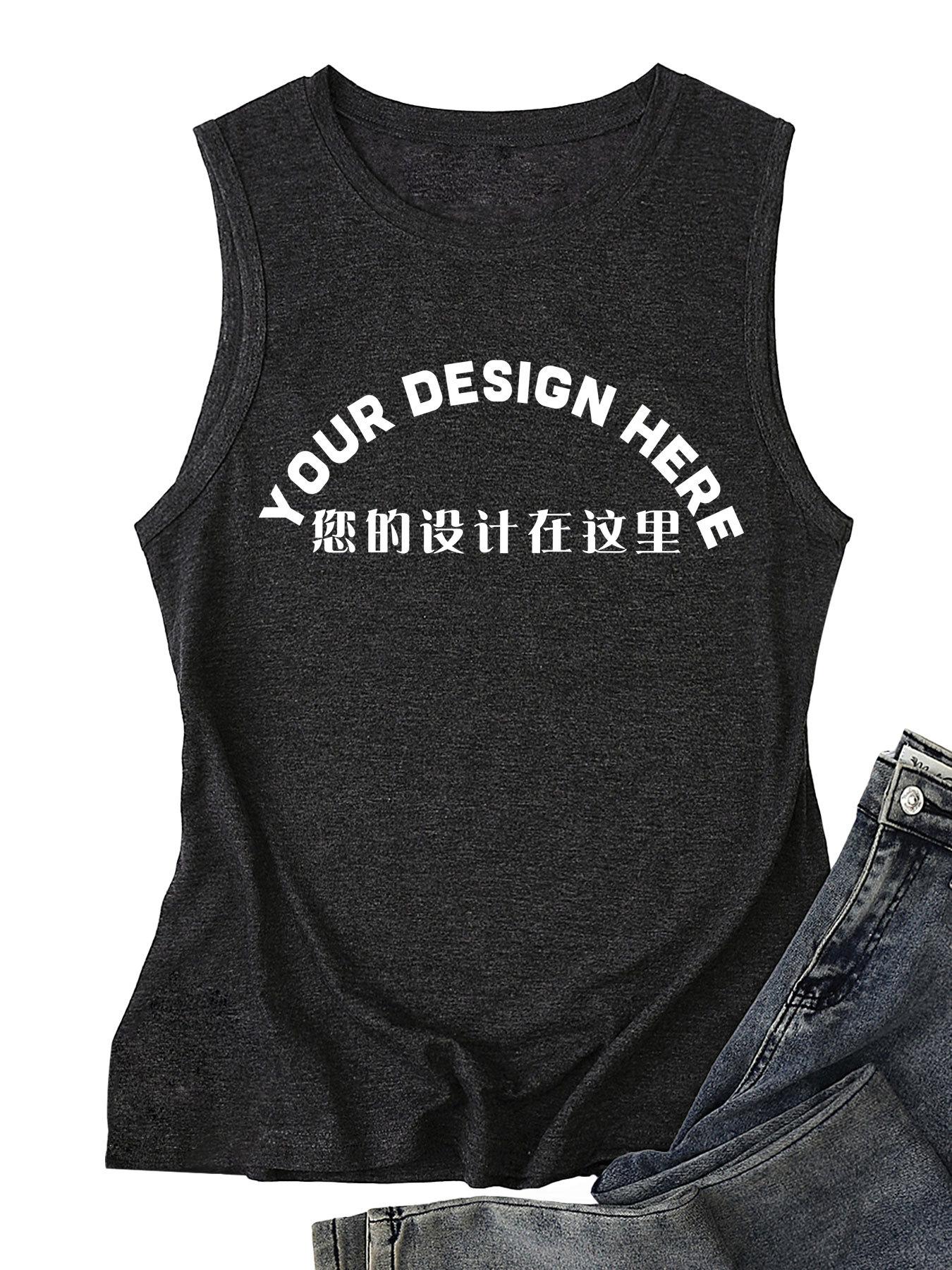 

Crew neck sleeveless vest DIY printed T-shirt S