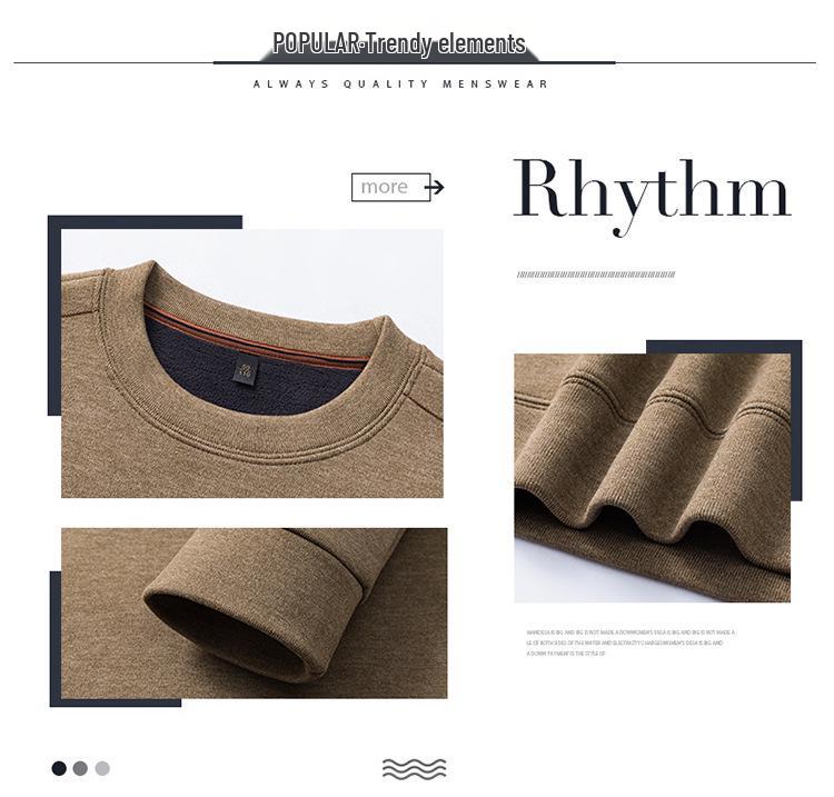 Mid-Aged Men's Winter Plus Velvet Hoodie - Casual, Loose Fit, Round Neck Base Layer Top.