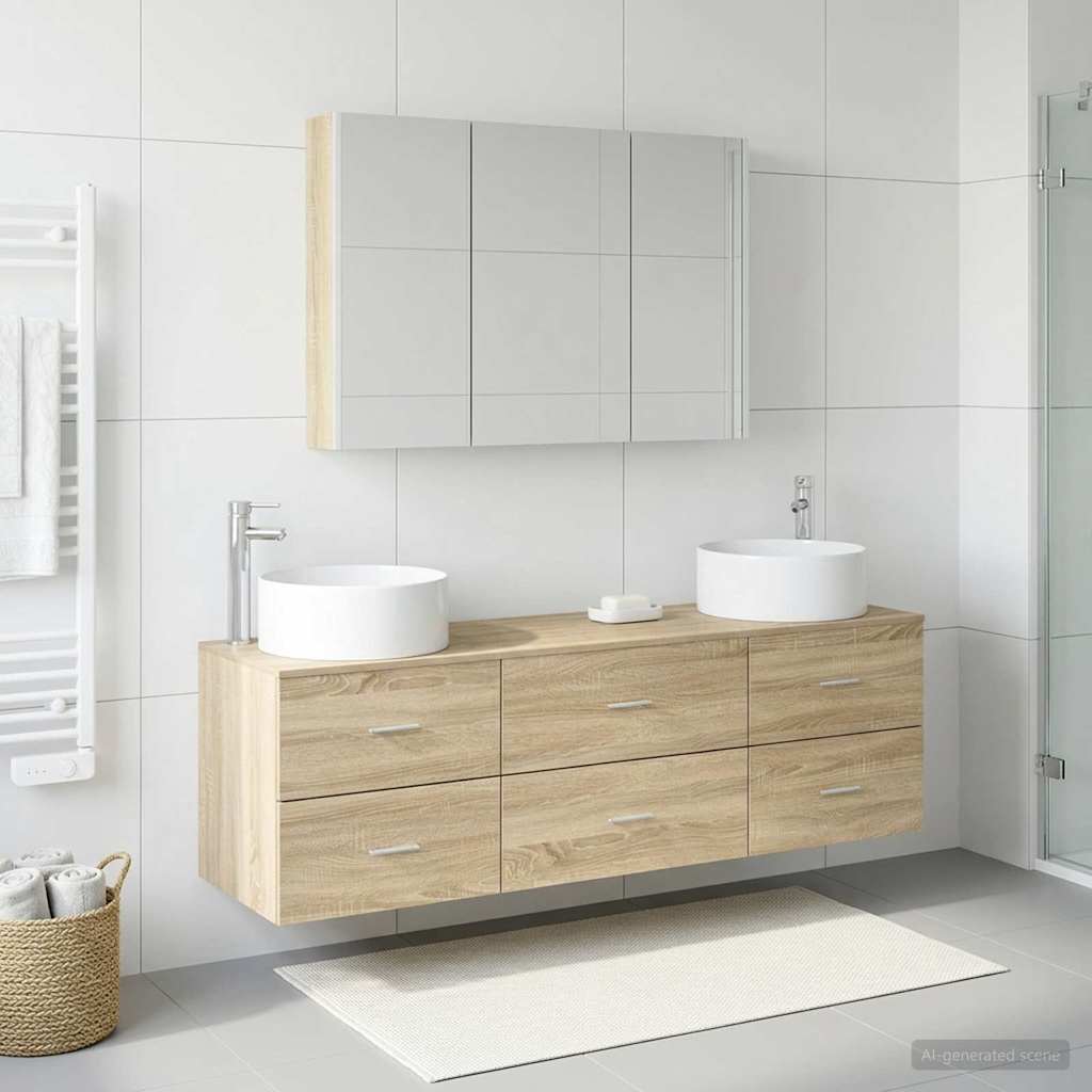 Bathroom Furniture Set 4 pcs Sonoma Oak Engineered Wood and Glass