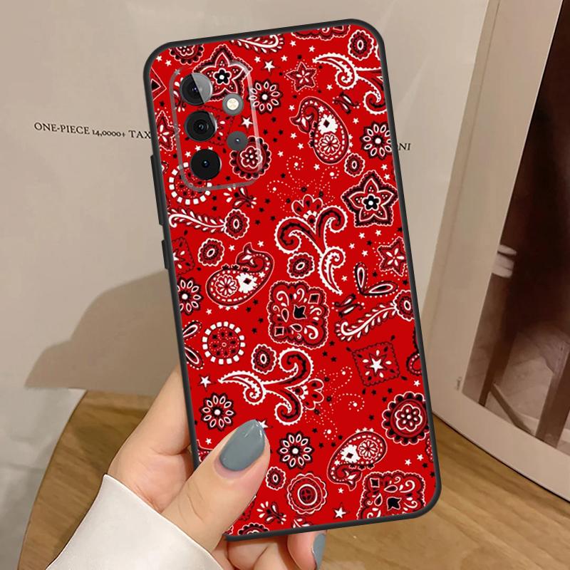 Red Bandana Paisley Funda For Samsung Galaxy A15 A25 A35 A55 A52 A32 A12 A14 A34 A54 A51 A71 A53 A13 A33 Case