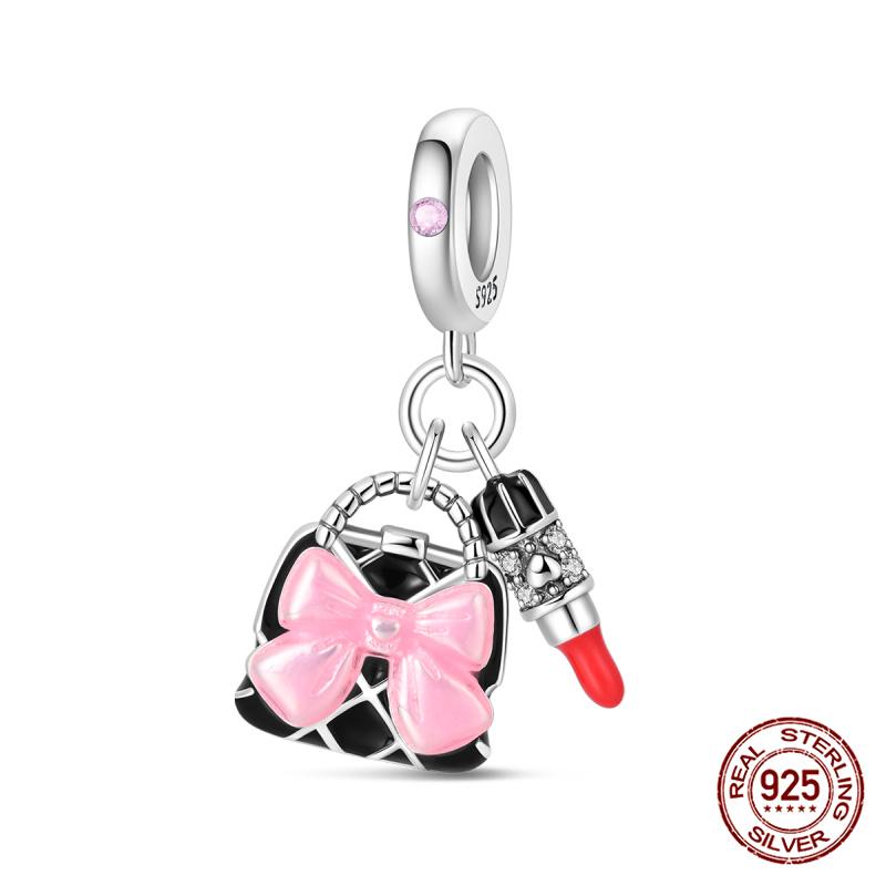 Authentic Original 100% Copper Metal High Heels Wine Glass Lipstick Charm Bead Components Compatible With Women Bracelets Do It Yourself High Quality