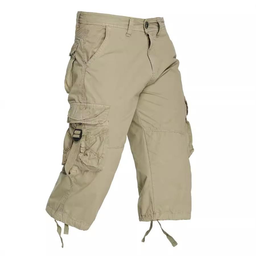 Summer Men's Below Knee Length  3/4 Long Shorts Men's Capri Pants Multi Pocket Twill Work Cargo Pants
