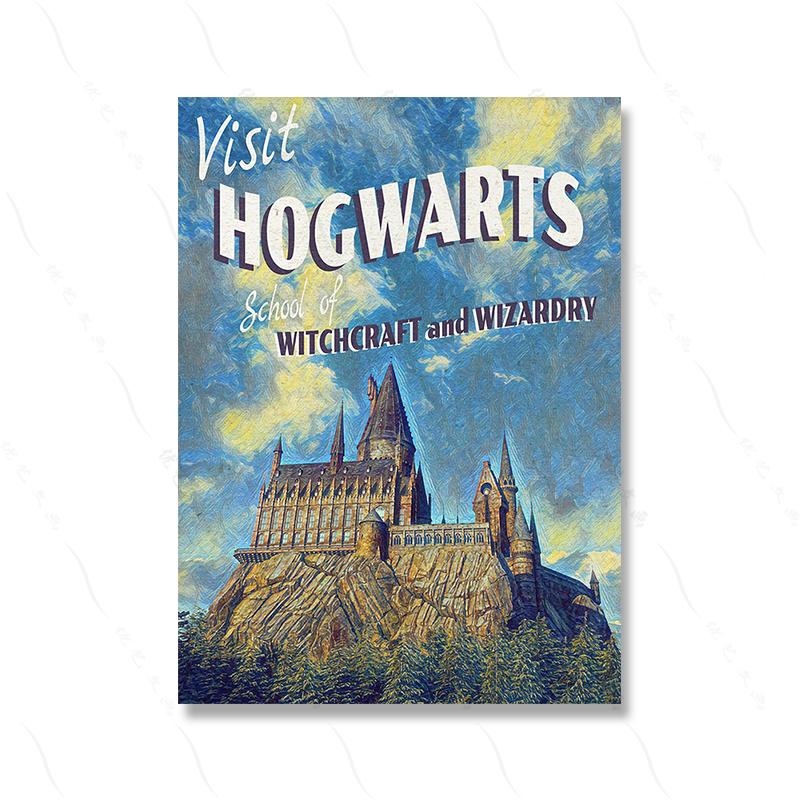Magic Castle Retro Art Poster Train Travel Tourism Wizard Witch Canvas Print Vintage Movie Cover Wall Painting Room Home Decor