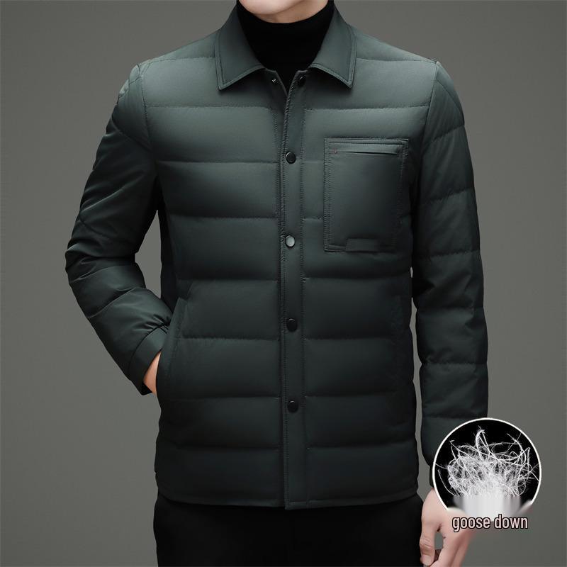Men's Premium Lightweight Goose Down Jacket: Winter Casual Lapel Style, Middle-Aged Dad, 90% Down Warmth.