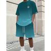 Heren Crew Neck Korte Mouw Casual T-shirt en Trekkoord Taille Shorts Set, Vakantie Strandkleding, Comfortabele Outfit
