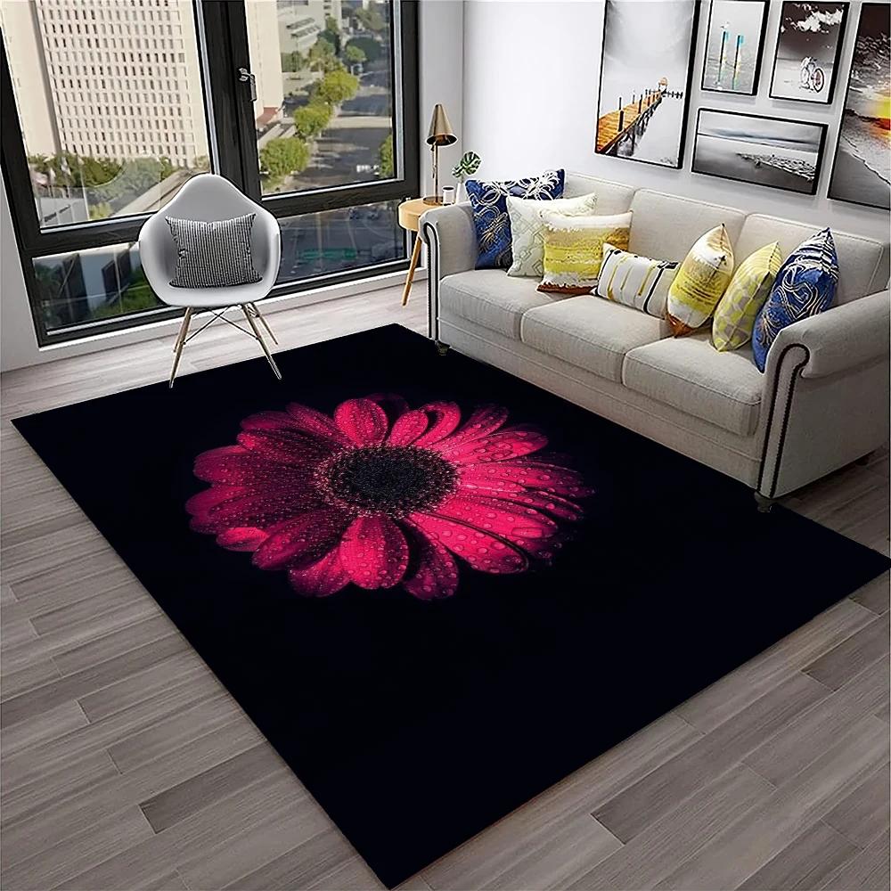 HD Nordic Daisy Sun Flowers 3D Carpet Rug for Home Living Room Bedroom Sofa Doormat Decor,kids Play Area Rug Non-slip Floor Mat