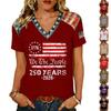 Womens Casual V Neck Short Sleeve Pullover T Shirt Patriotic Graphic Print Soft Lightweight Top for Everyday Wear