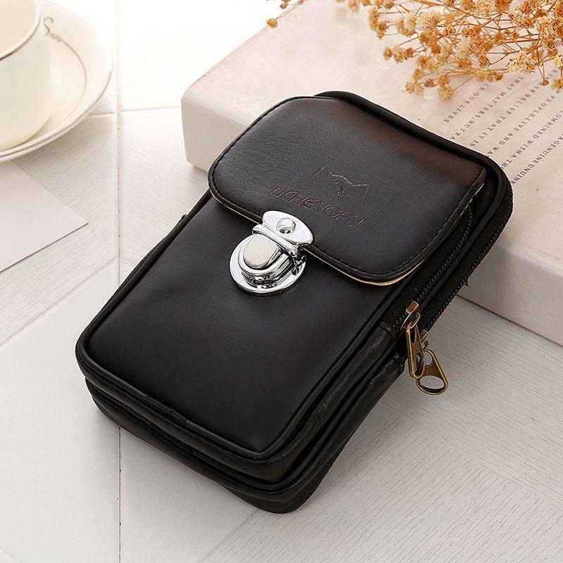 

Элегантный мужской винтажный рюкзак-поясная сумка из искусственной кожи с надежной молнией чёрный