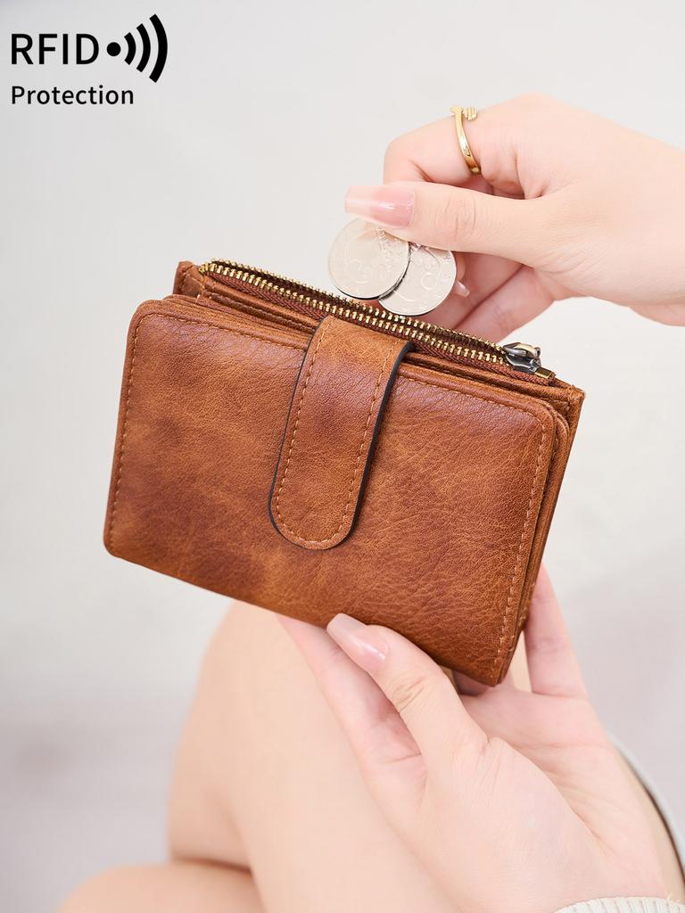Women's Retro Wallet RFID Anti-theft Short Wallet Handbag Trifold Large Capacity Card Holder Coin Purse ID Card Credit Card Holder Wallet
