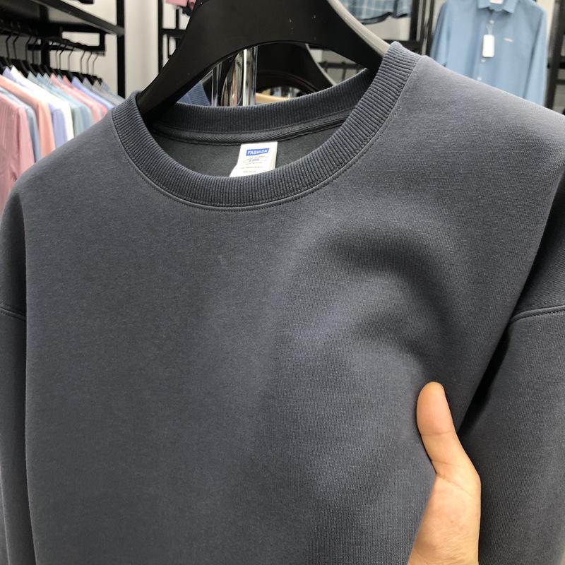 Pánská trendy jednobarevná mikina s kulatým výstřihem - Ležérní pulovr na podzim a jaro