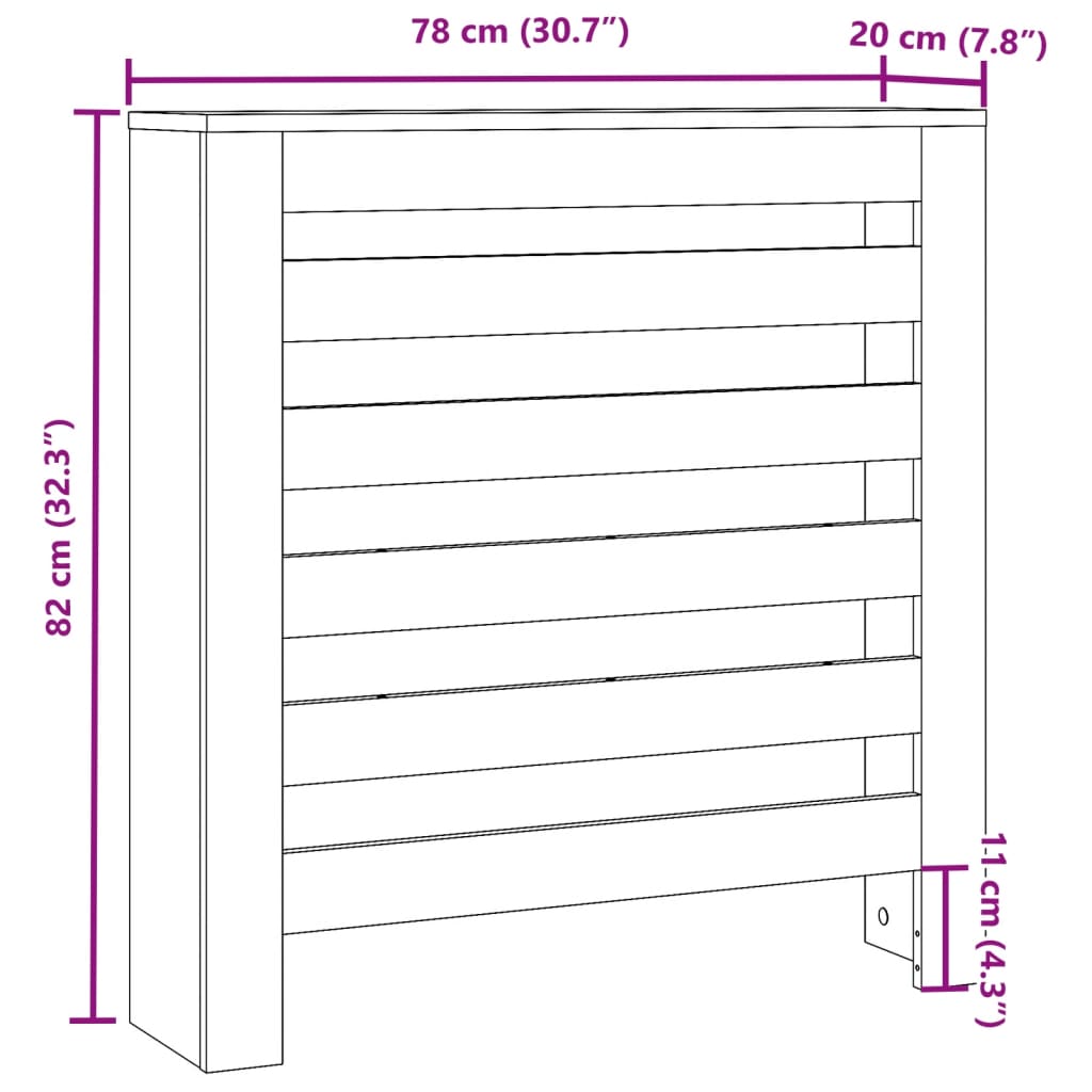 Radiator Cover Grey Sonoma 78 X 20 X 82 Cm Engineered Wood