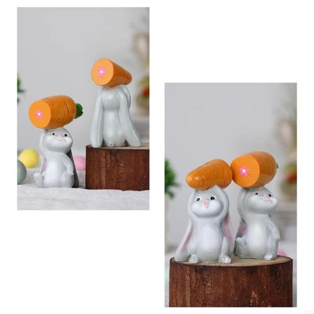 2Pcs/Set Colorful Cute  Easter Bunny Figurine Carrot-Carrying Bunny Statue  Tabletop Decor