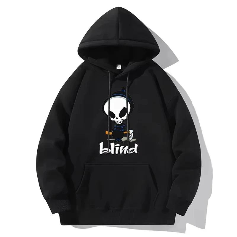 Skull and Letter Print Hoodie Casual Sports Outdoor Pullover Long-sleeved Fun Pattern Sweatshirt Unisex Holiday Gift