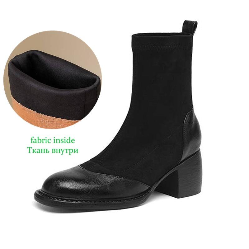 Krazing Po Microfiber Flock Winter Round Toe Size 33 Chelsea Boots Size 43 Zipper Thick High Heels Elastic Ankle Boots