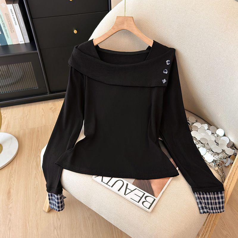 2025 Korean Style Off-the-Shoulder Thermal Long-Sleeve Women s Casual Top S чёрный