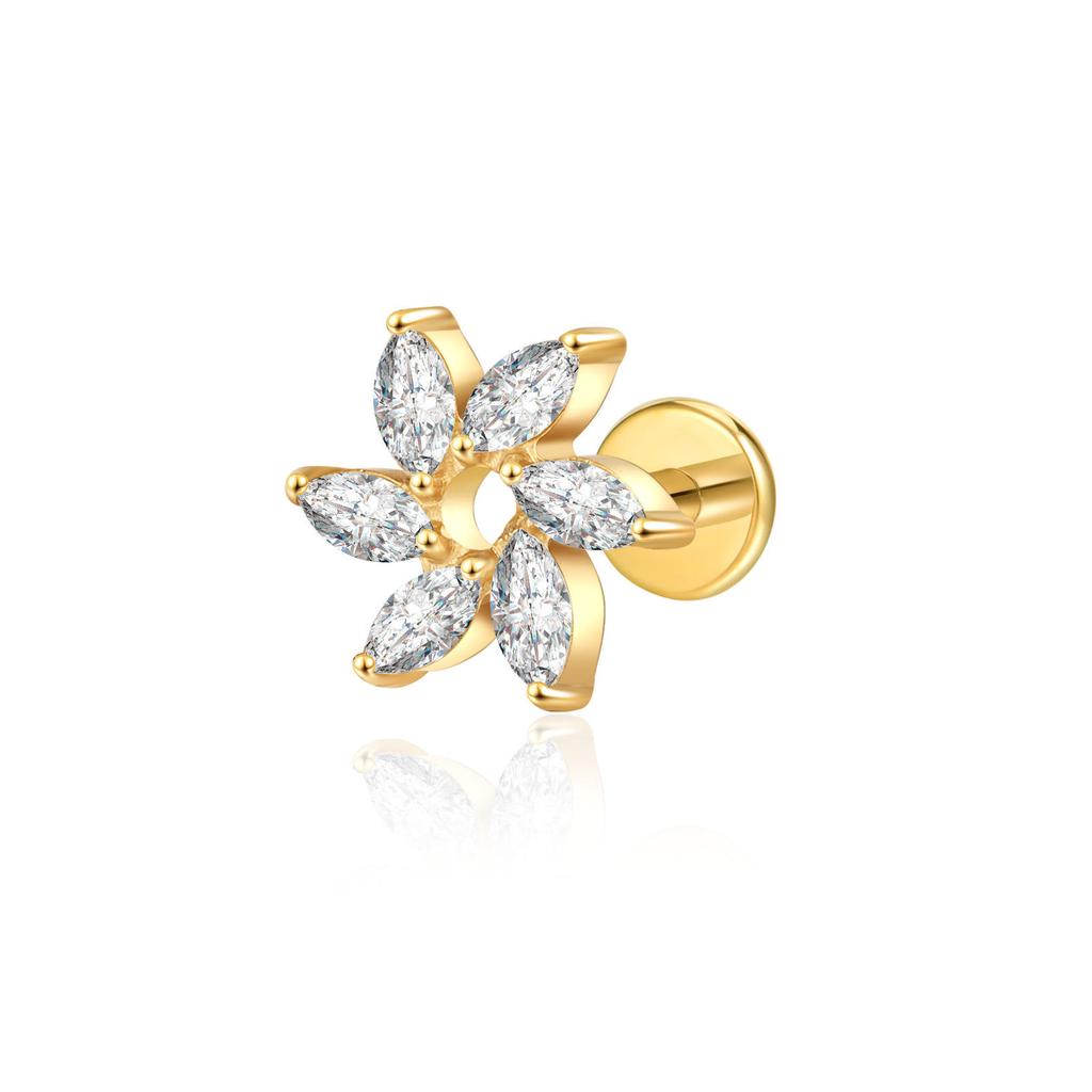 Hot Selling Gold Plated Titanium Alloy Wedding Trendy Ear Piercing Jewelry for Female Children with Zircon Gold Crown