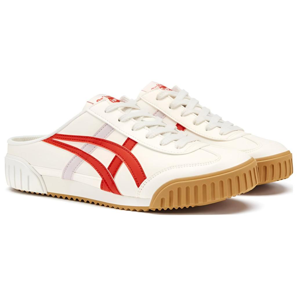 Onitsuka Tiger Machuation Casual Half Slippers Non-Slip Wear-Resistant Low-Top Skate Shoes Unisex sneaker White Red 1183C012-100