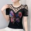 Lato Nowa Koszulka w Kropki Koronkowa Damska Błyszczący Motyl Gorące Diamenty Bling Designerskie Topy Eleganckie Wyszczuplające Damskie T-shirty
