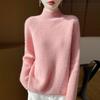 2025 Autumn/Winter Women's Wool Ribbed Loose Knitwear with Seven-Stitch High Neck - Soft, Versatile, and Trendy.