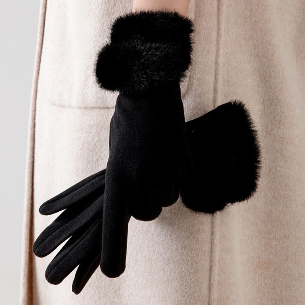 Solid Color Suede Gloves  Women Winter Gloves Casual Cycling Mittens  Skiing