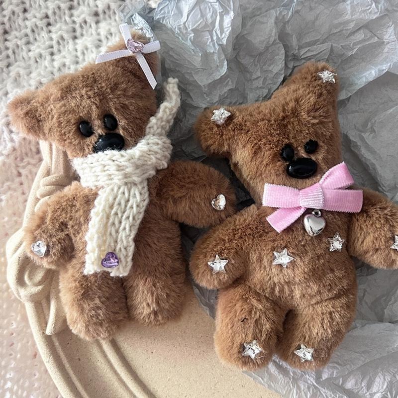 Y2k Scarf Plush Bear Hair Clip Soft Cute Show Small Face Bangs Hair Clip Hair Accessories Scarf Bear Barrette for Girl