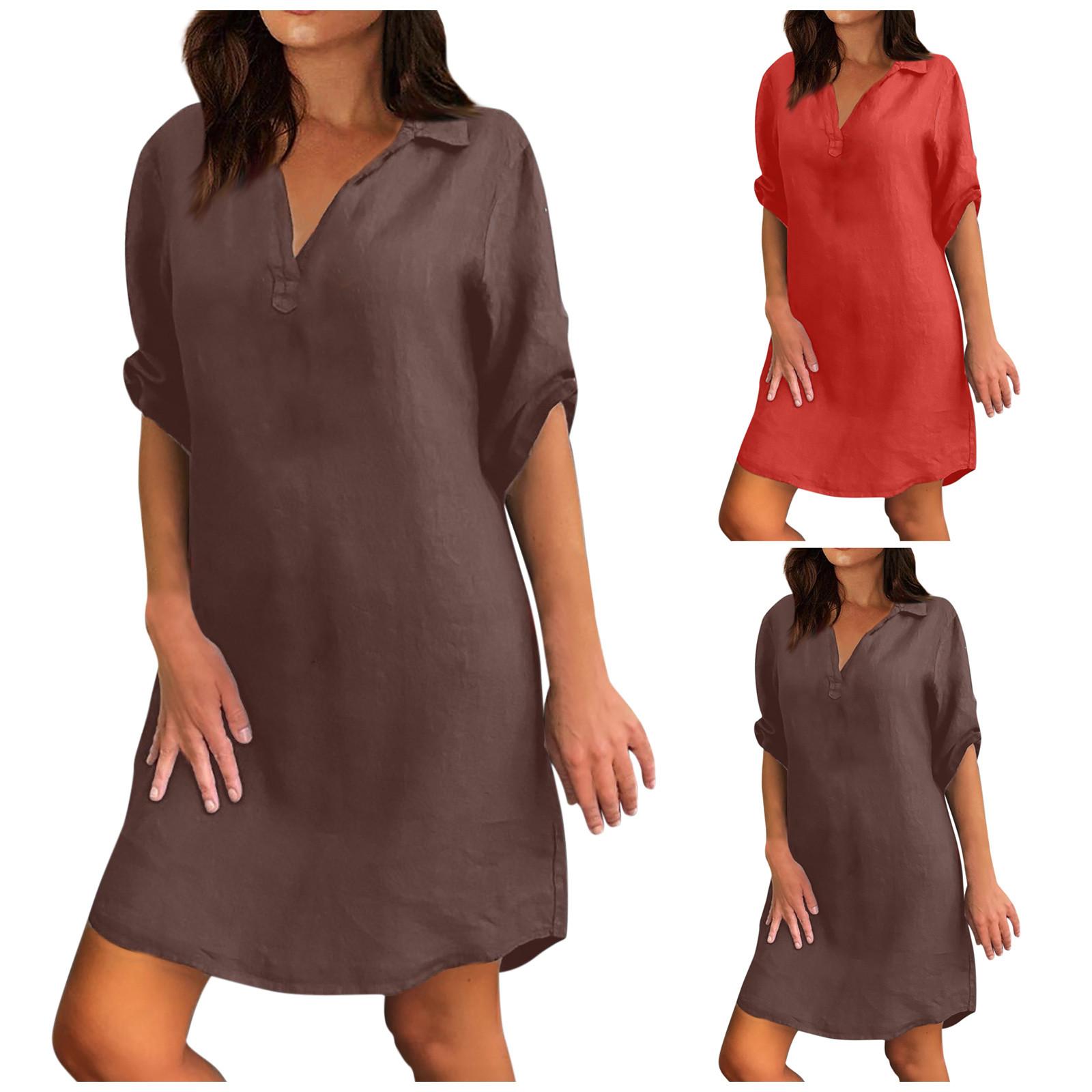 

Женская летняя длинная юбка-рубашка, однотонное свободное платье с v-образным вырезом