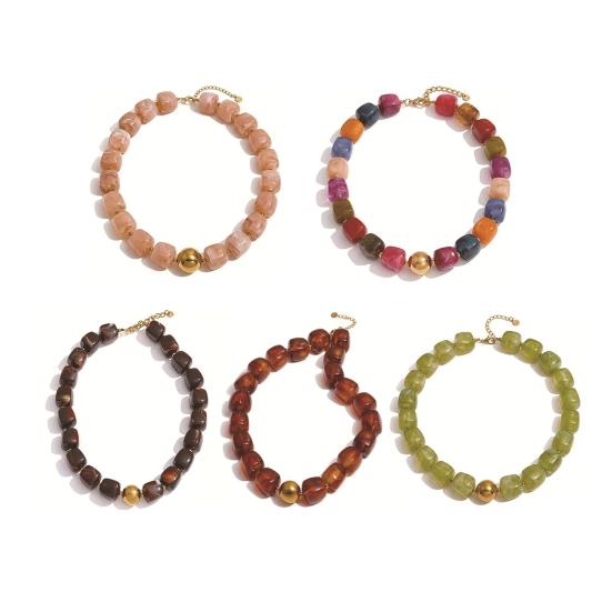 Bunter Perlen-Choker Harzperlen-Halskette Boho Klobige Halskette für Damen Sommer Strandurlaub Schmuck