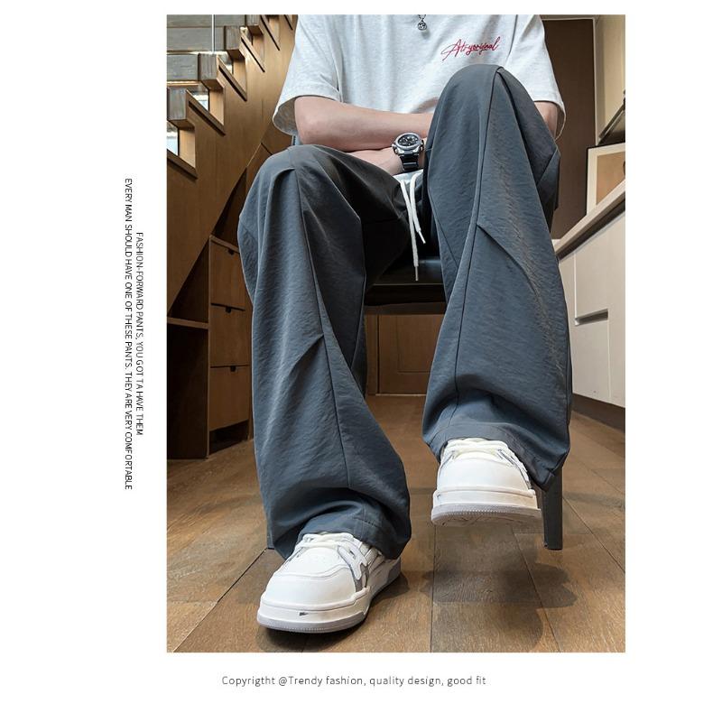 Men's Beige Wide Leg Drawstring Cargo Pants - Oversized Streetwear Baggy Trousers with Pockets