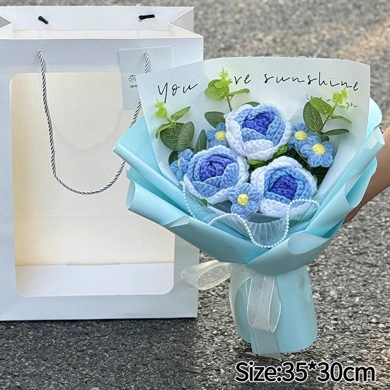 Artificial Flower Crochet Bouquet Eternal Flowers Valentine's Day Graduation Bouquet Wedding Guest Gift New Year Bouquet Flowers