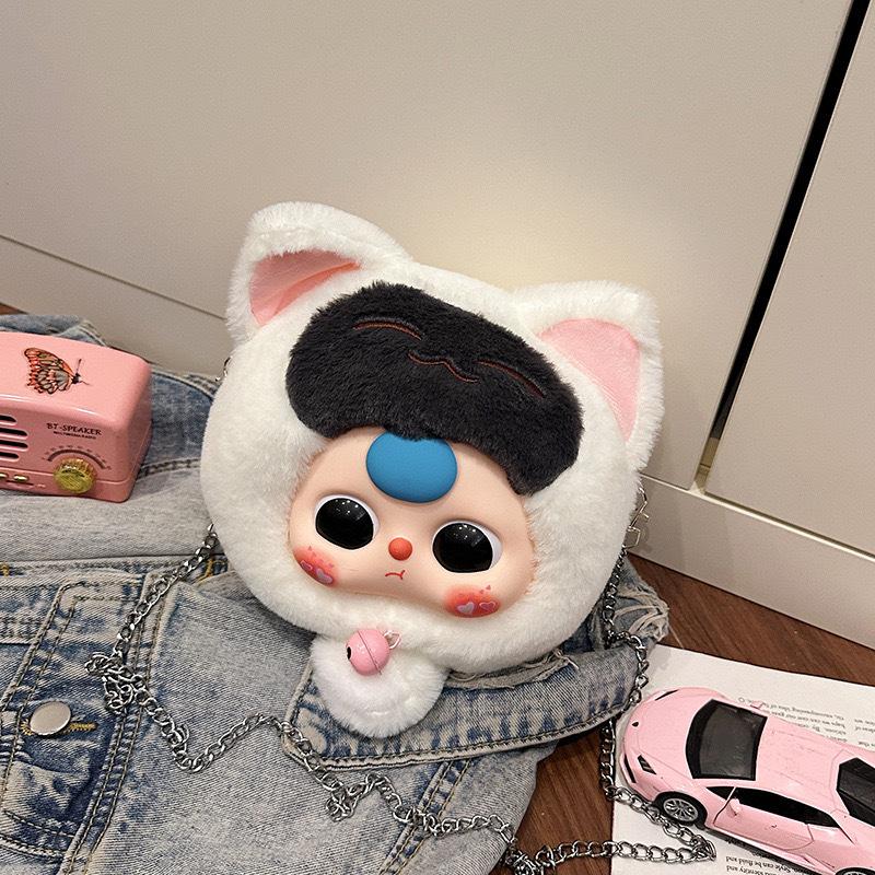 Three Cat Baby Themed Plush Shoulder Bag Outdoor Crossbody Bag Cute Handbag