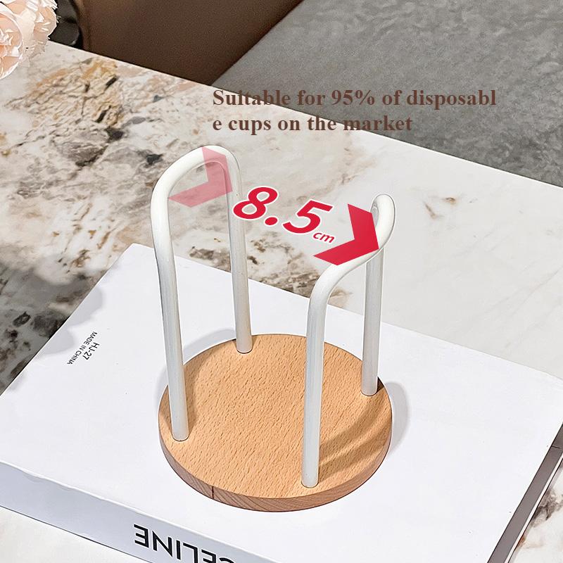 Disposable Cup Storage Holder Rack Shelf Water Cups Organizer Supplie Dispenser with Wood Mug Display Rack Desktop Decoration