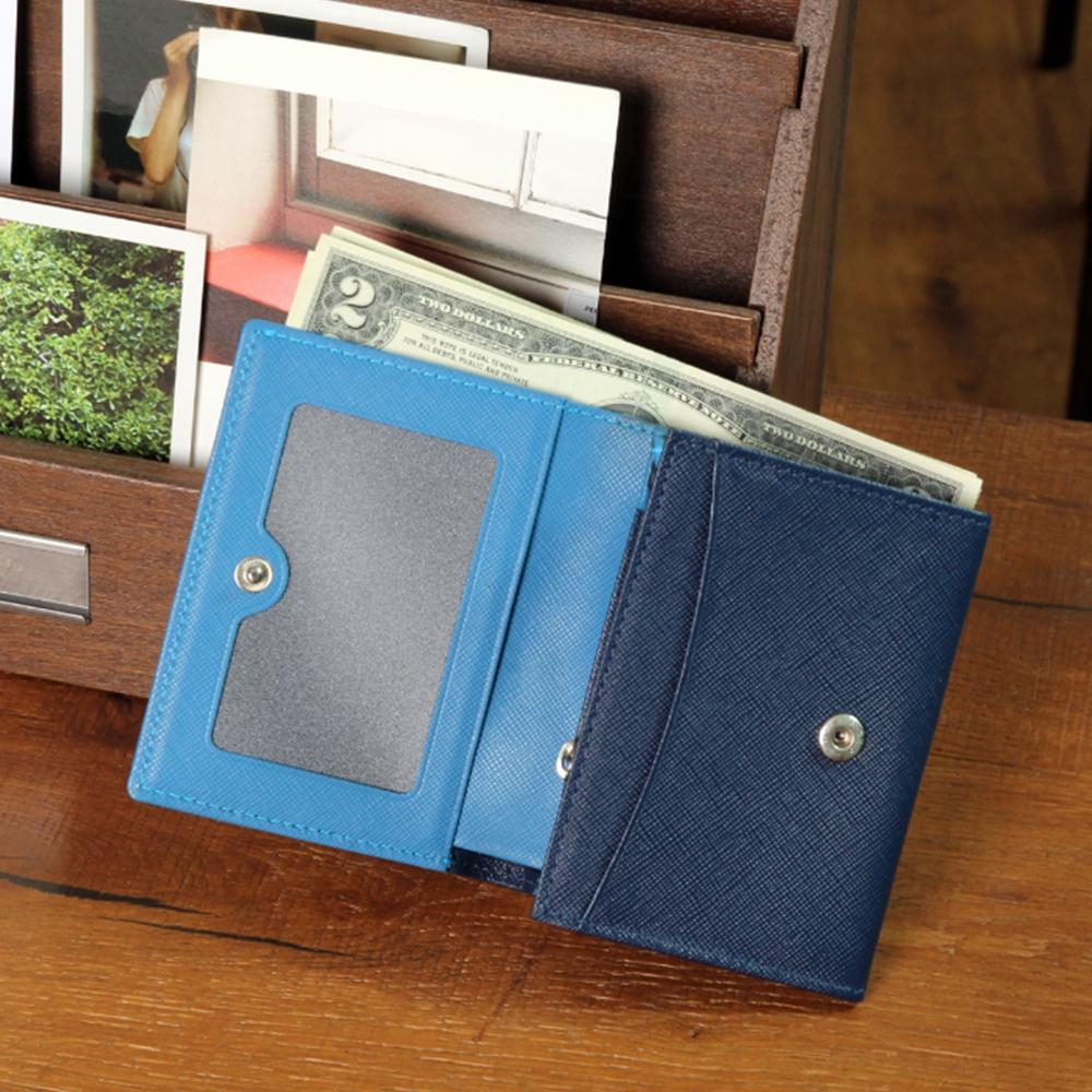 Matt Saffiano Cowhide Men'S Combination Slim Wallet Steel Blue