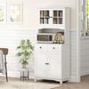 Freestanding Kitchen Storage Cabinet with Worktop, Glass Doors, White