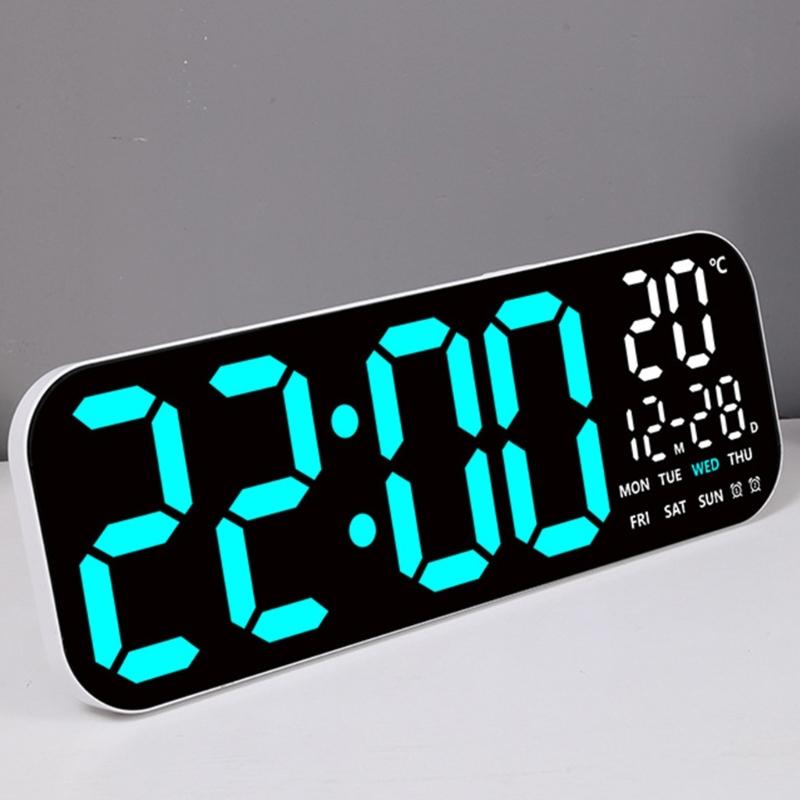 Large LED Digital Wall Clock with Remote Control Date Week Temperature Display Auto Dimming for Living Room Bedroom