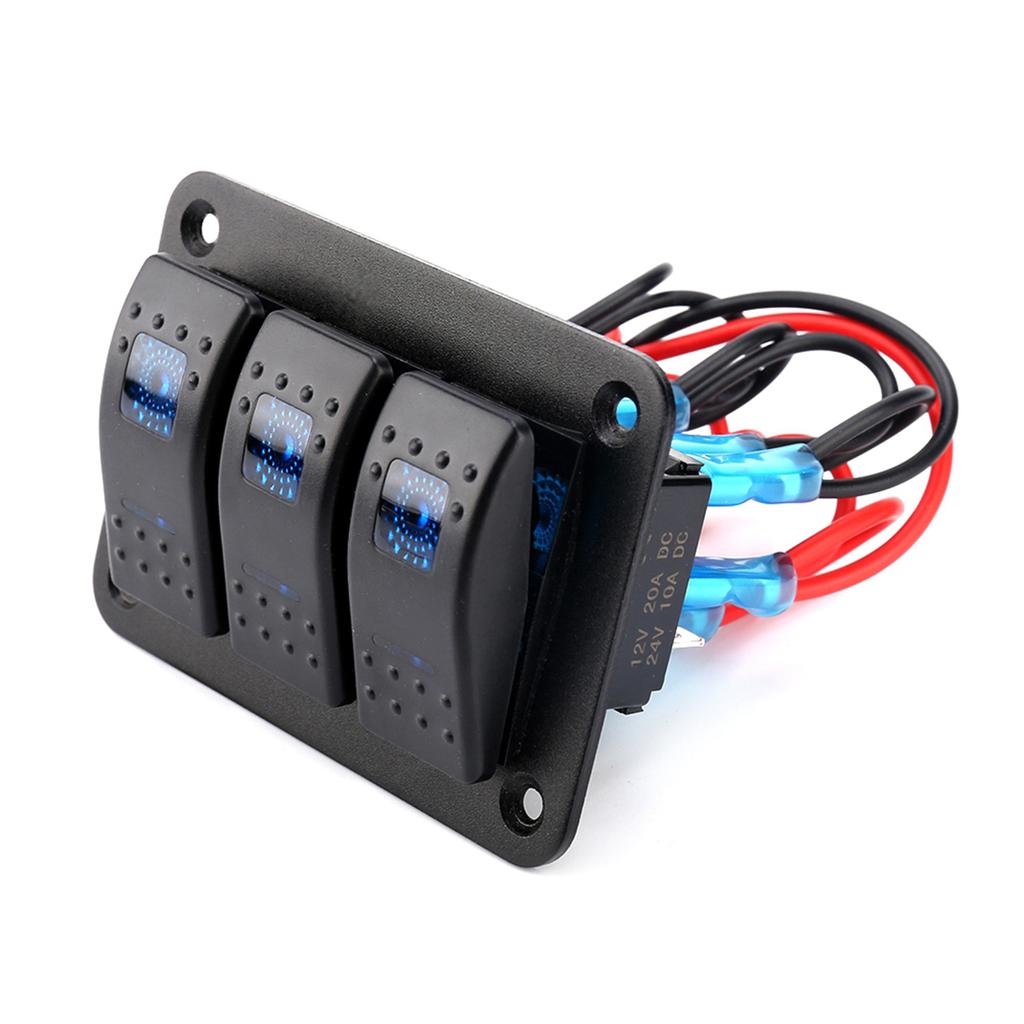 3 Gang 12 24V Toggle Rocker Switch Panel with LED Light for RV Car Marine Boat