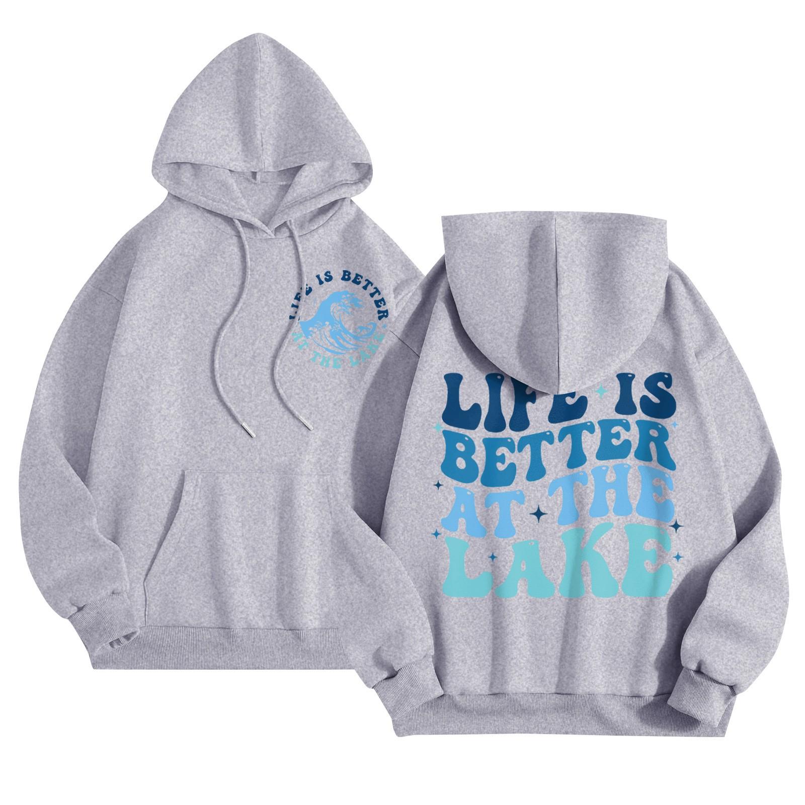 

Графические толстовки с капюшоном для женщин Милый пуловер с длинным рукавом Опрятные толстовки с капюшоном с принтом букв Осень-зима XXXL