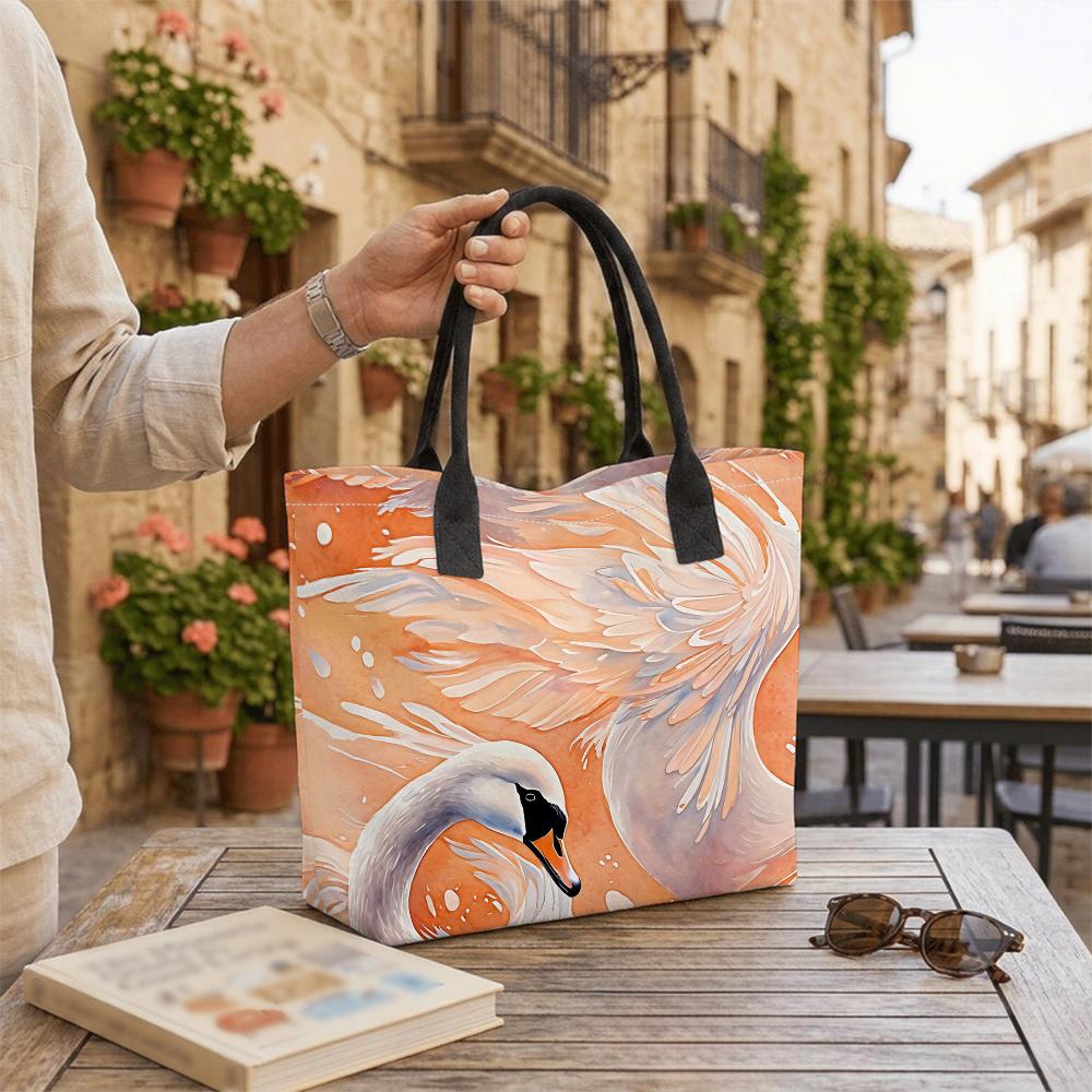 Watercolor Swan Print Large Capacity Tote Bag for Daily Use