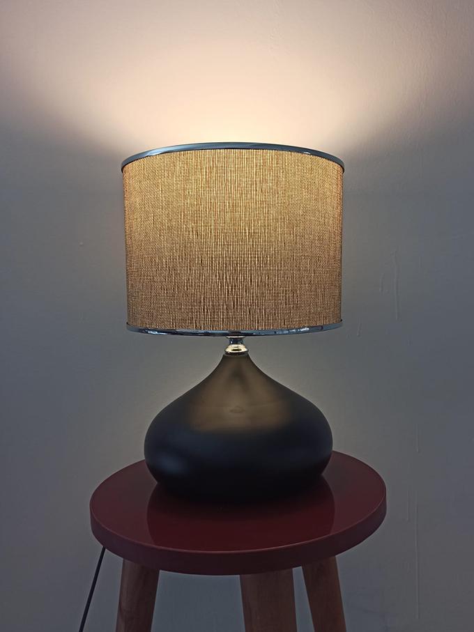 

Serenay Metal Black Body Elite Lampshade Silver Detail Beige Headboard