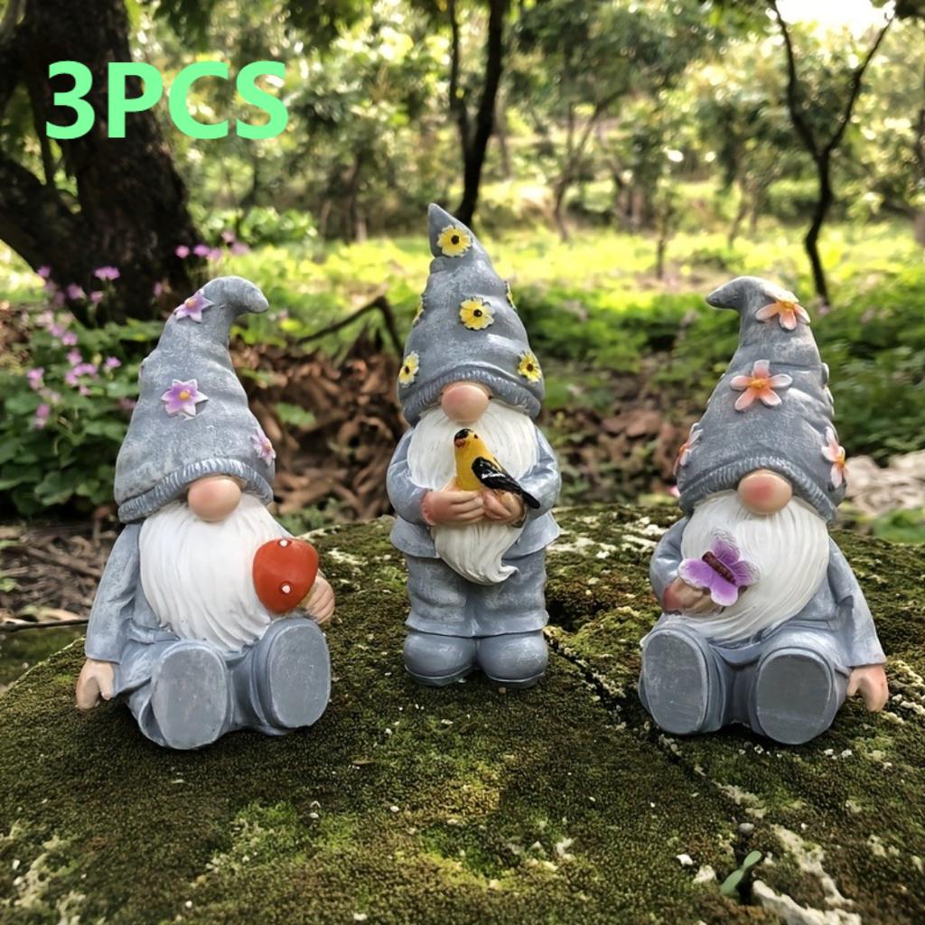 3 Pezzi Resina Figure Elfo Senza Volto Stile Country Americano Artigianato per Giardino Scrivania Ingresso Decorazioni Piante in Vaso